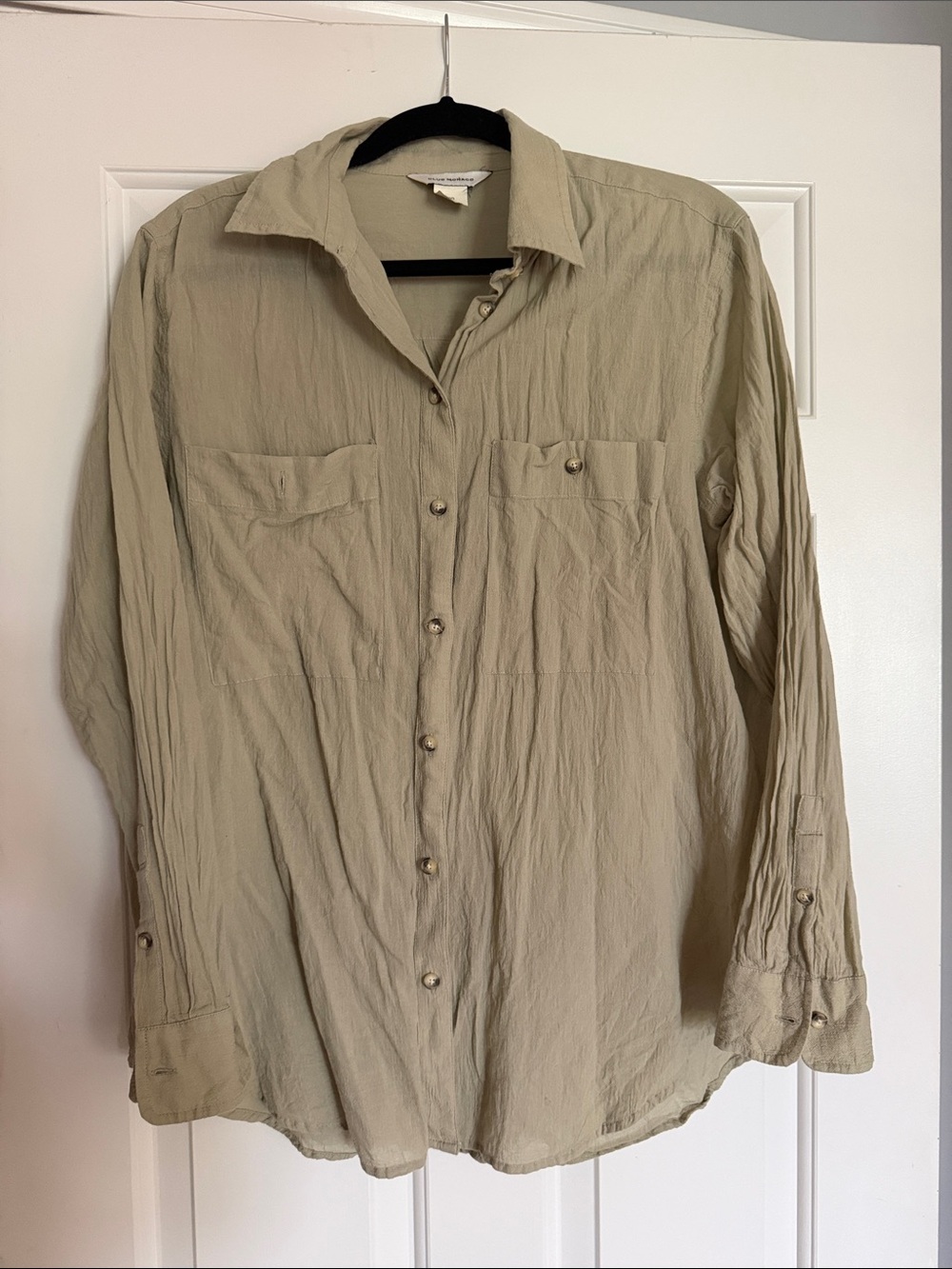 Club Monaco Neutral Green Button-Up Top